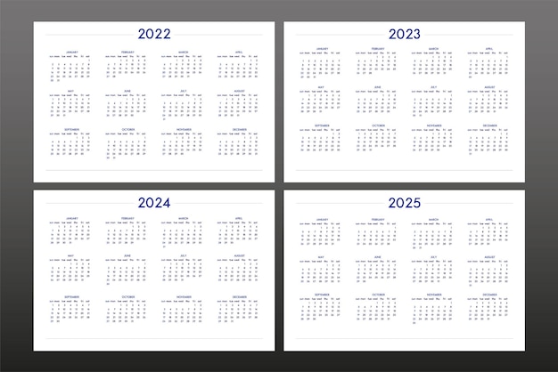 2022 2023 2024 2025 Zestaw Kalendarza W Klasycznym Surowym Stylu ściennym Kalendarz Na Stół Harmonogram Minimalnie Powściągliwy Biznesowy Projekt Dla Notatnika I Terminarza Tydzień Zaczyna Się W Niedzielę