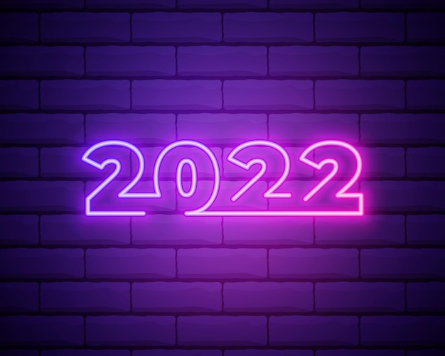 2022 Neonowy Szyld Szczęśliwego Nowego Roku Realistyczne Różowe Neonowe Liczby Na Ciemnej Ceglanej ścianie Wektor 2022 W Neonowym Stylu Liniowym