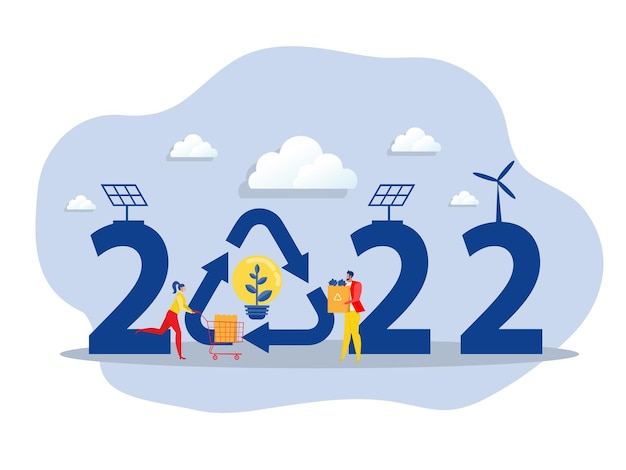 2022 Nowy Rok I Recykling Redukcja Zanieczyszczeń I Odpadów Oszczędność Ziemi Koncepcja Płaski Wektor