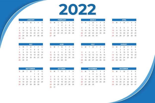 2022 Prosty nowoczesny szablon kalendarza