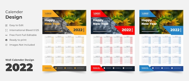 2022 Szablon Kalendarza ściennego Harmonogram Kalendarza Roczny Biznes Planer Harmonogram Wydarzeń Kalendarz