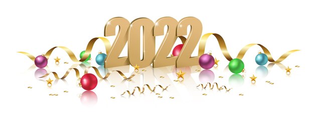 2022 Szczęśliwego Nowego Roku Projekt Ilustracji 3d Złote Numery Logo 2022 Z Bombkami Ny C