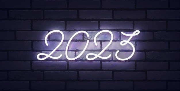 2023 Nowy Rok Neonowe Tło Kolorowe Wesołych świąt Neon Logo Godło Baner I Etykieta Jasny Szyld Jasny Baner