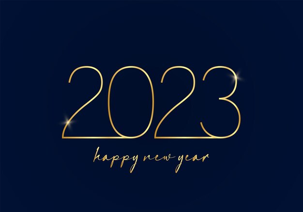 2023 Nowy Rok złote gradientowe liczby na ciemnym tle Projekt karty z pozdrowieniami Vector