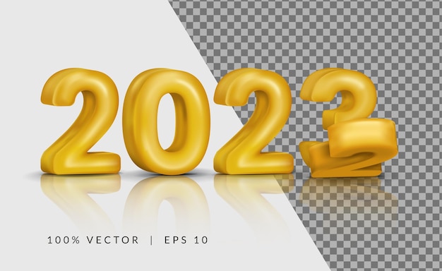 2023 Realistyczne Renderowanie 3d Złota. Z Koncepcją Zmiany Numeru 2 Na Numer 3. Nowy Rok 2023.