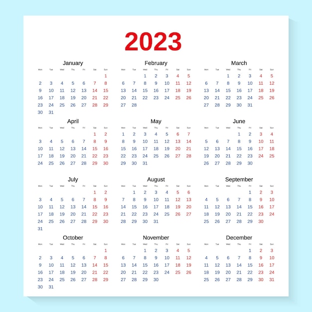 2023 roczny kalendarz ilustracji wektorowych