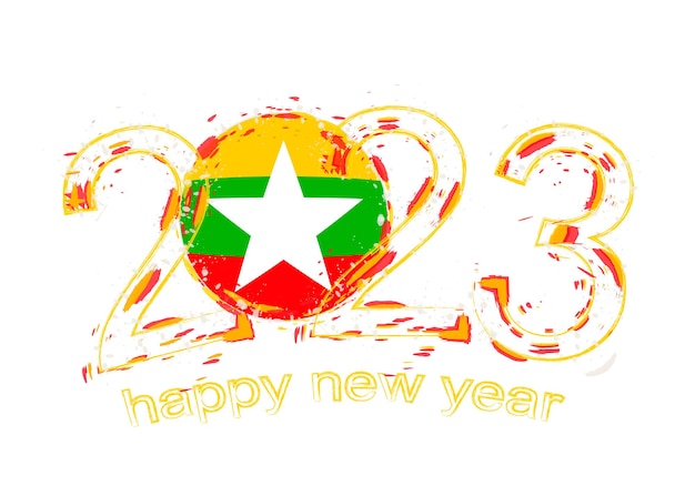 2023 Rok W Stylu Grunge Z Flagą Birmy