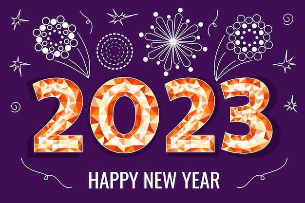 2023 Szczęśliwego Nowego Roku Napis Wykonany Z Klejnotu Z Burst Fajerwerki Jasne Wakacje Plakat Wektor
