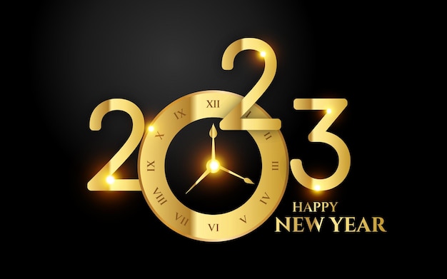 Plik wektorowy 2023 szczęśliwego nowego roku złota kreatywna typografia z efektami świetlnymi 2023 szablon kartki z życzeniami banne
