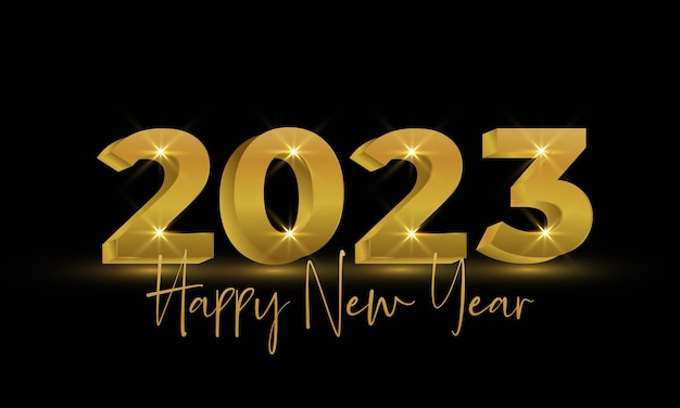 2023 Szczęśliwego Nowego Roku Złoty Kolor Zaproszenie Projekt Nagłówka Banera Mediów Społecznościowych