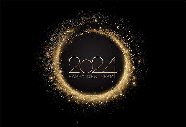 Plik wektorowy 2024 nowy rok streszczenie błyszczący kolor złoty brokat i element projektu ramki koło bokeh