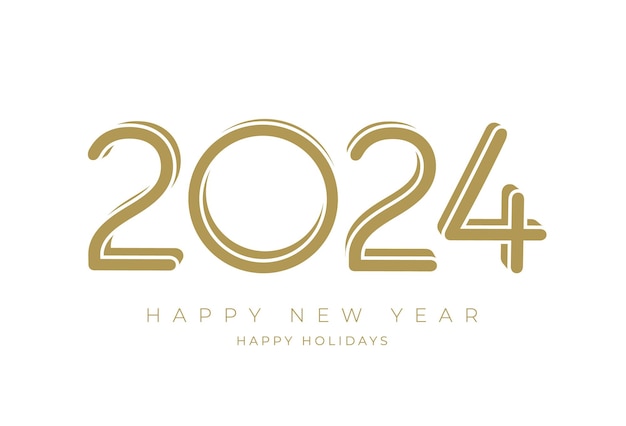 2024 Nowy Rok złoty kolor liczby typografia kartka z pozdrowieniami na białym tle