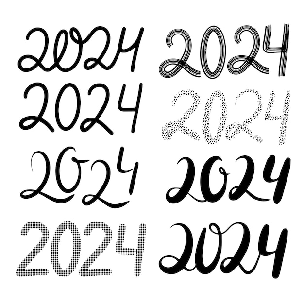 2024 numer pisma Zbiór tekstu na nowy rok ilustracji wektorowych