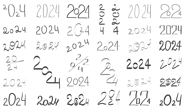 2024 zestaw rysunek linii szkic izolowany wektor
