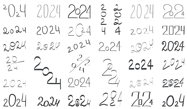 2024 Zestaw Rysunek Linii Szkic Izolowany Wektor