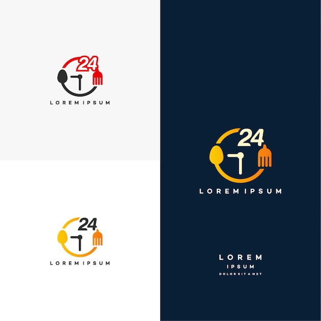 24-godzinne Logo żywności Projektuje Wektor Koncepcyjny, Kreatywne Logo, Odznakę, Ikonę