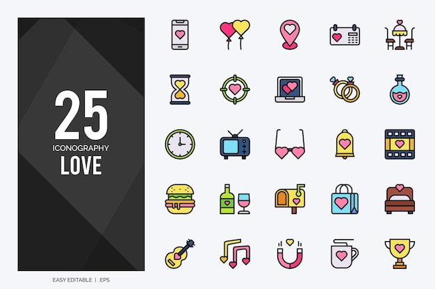 25 Ilustracji Wektorowych Pakietu Ikon Love Lineal Color