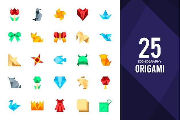 25 Ilustracji Wektorowych Pakietu Ikon Origami