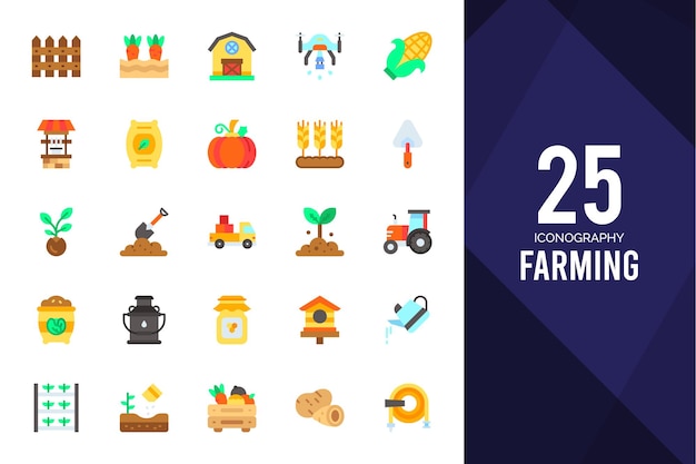 25 Ilustracji Wektorowych Pakietu Ikon Płaskich Rolnictwa
