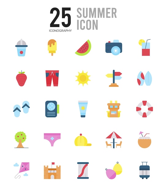 25 ilustracji wektorowych pakietu ikon Summer Flat