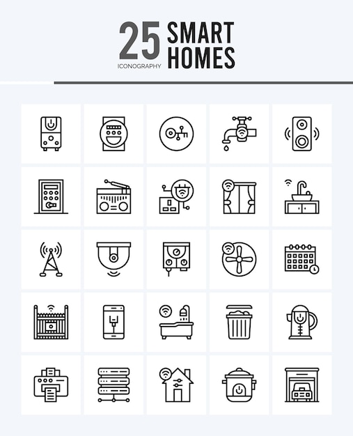 Plik wektorowy 25 inteligentnych domów zarys ikon pakiet ilustracji wektorowych