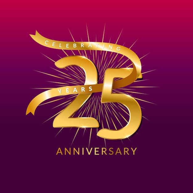 25 Lat Rocznica Szablon Transparent Wektor.baner Obchodów Urodzin Ze Złotymi Numerami