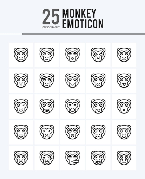 Plik wektorowy 25 małpa emotikon zarys ikony pack ilustracji wektorowych