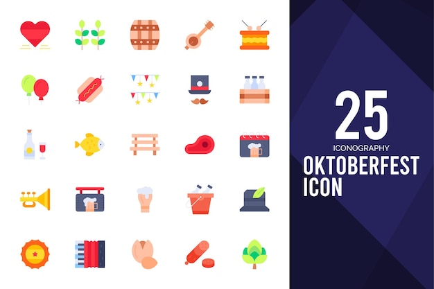25 Oktoberfest Płaski pakiet ikon ilustracji wektorowych