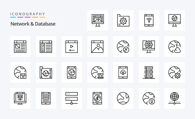 25 Pakiet Ikon Linii Sieci I Bazy Danych