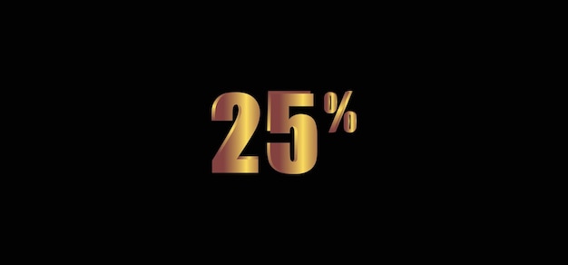 25 procent na czarnym tle 3D złoty izolowany obraz wektorowy