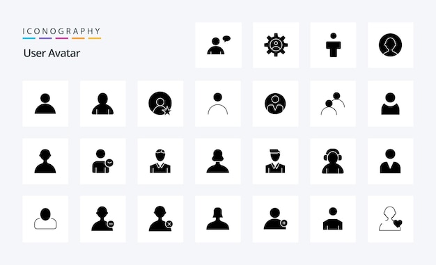 25 Użytkownik Solid Glyph icon pack Ikony wektorowe ilustracji
