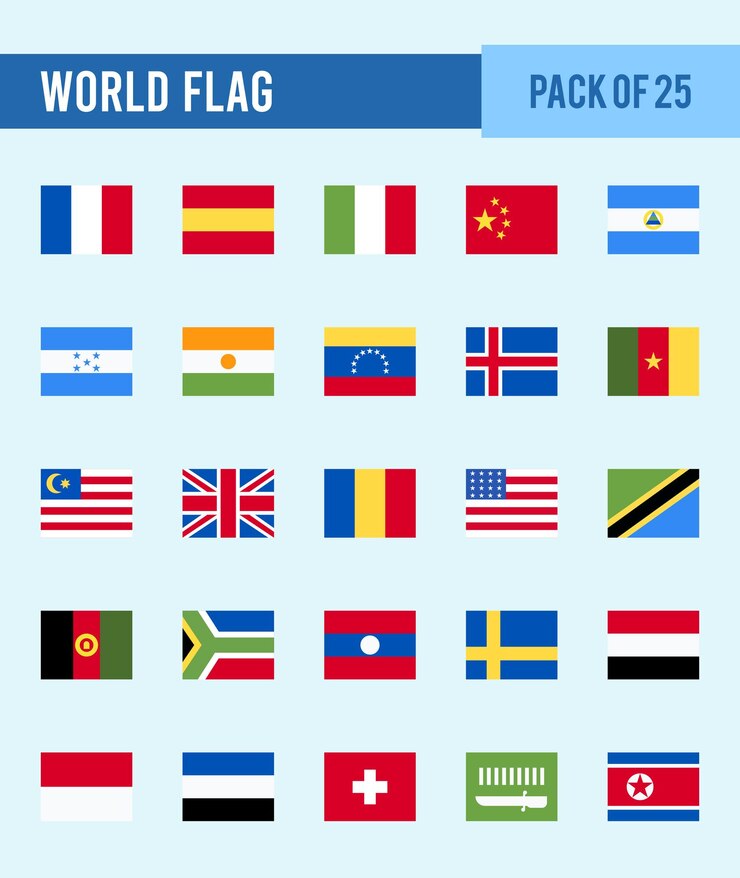 Wektor 25 world flags square ikony pack ilustracji wektorowych