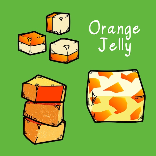 Plik wektorowy 3 orange jelly candy zestaw w stylu kreskówkowym