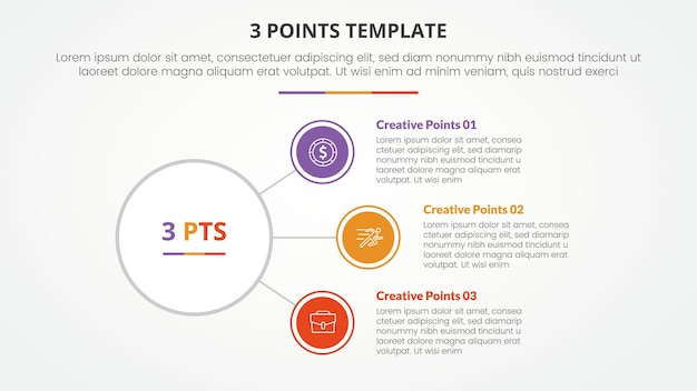 3 Punktowy Szablon Infograficzny Koncepcja Prezentacji Slajdów Z Okrągłym Połączeniem Sieć Linia Połączenia Z Listą 3 Punktów Z Płaskim Stylem