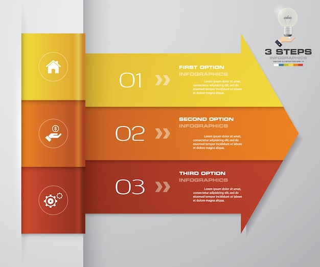 3-stopniowy Strzałkowy Wykres Elementów Infografiki.