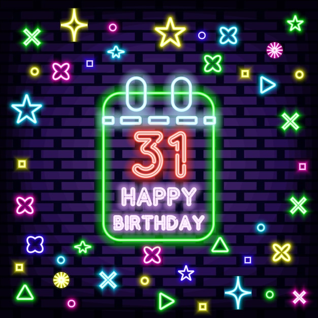 31th Happy Birthday 31-letni Neon Jasny Szyld Sztuka świetlna