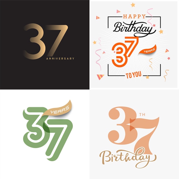 37 Lat Rocznica Wektor Numer Ikona Urodziny Logo Etykieta Projekt Rocznicy