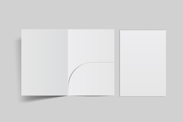 3D A4 Rozmiar Pojedynczy folder kieszonkowy otwarty Mockup ulotki podwójnej izolowany na tle Pusta folderka