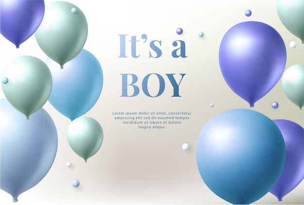 3d Balon Celebracja Tło Baby Shower Chłopiec Przyjęcie Urodzinowe Wektor Dekoracji