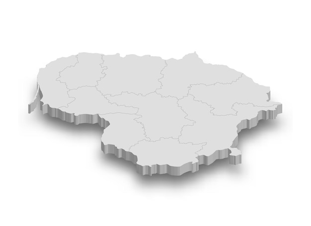 3d Biała mapa Litwy z odizolowanymi regionami