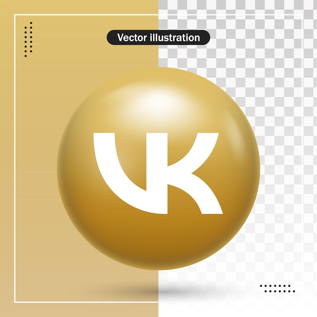 Plik wektorowy 3d błyszczące logo vkontakte vk w nowoczesnej złotej ramce dla ikony mediów społecznościowych lub logo sieci