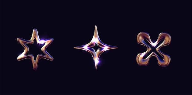 3D chromowany metalowy kształtZestaw elementów do projektu w stylu Y2K