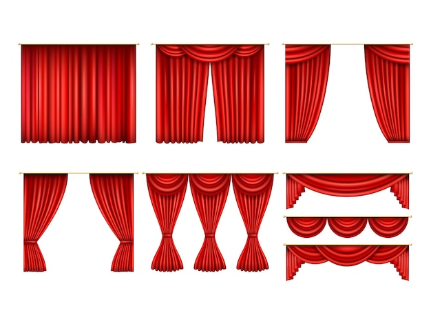 3d czerwony scenografii teatralnej zestaw aksamitny tekstyliczny Tkanina do kina film lub opera pokaz otwartej sceny sala zabaw draperia wisząca tkanina Scarlet wnętrze odizolowany obiekt Wektor realistyczna ilustracja