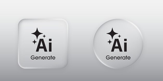 3D generative AI button Liquid glass button with generate symbol User interface element for ui ux design Modern web design Transparent frames and buttons Vector illustration