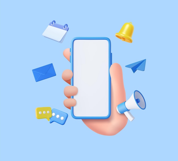 3d handheld Telefon z aplikacją do zarządzania biznesem Wiadomości online i praca Koncepcja marketingu biznesowego Smartfon z dzwonkiem megafonowym i wiadomością Rendering 3d Ilustracja wektorowa
