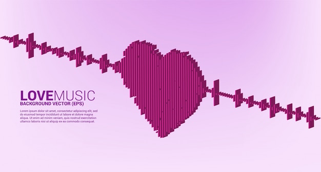 Plik wektorowy 3d ikona fali dźwiękowej serca tło korektora muzycznego. sygnał wizualny muzyki miłosnej
