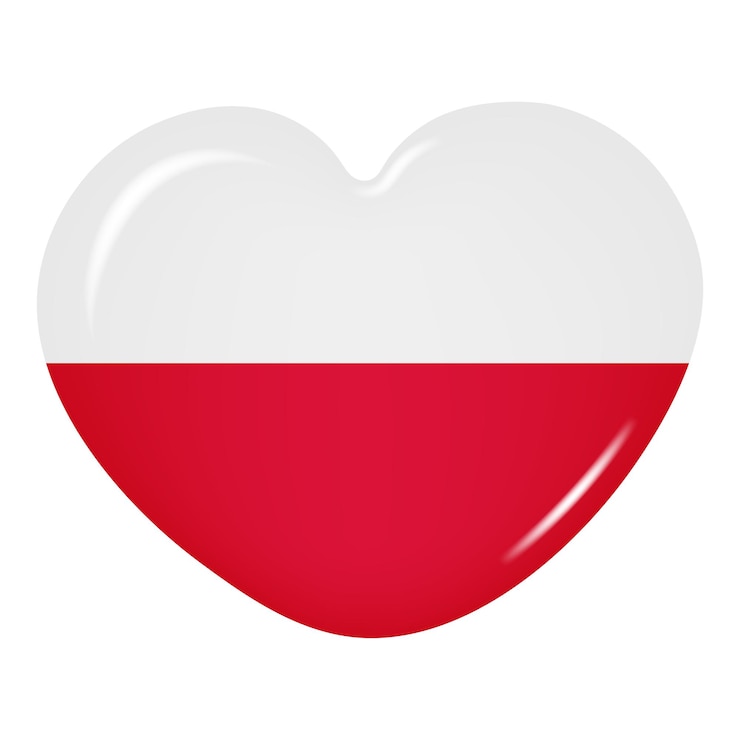 Wektor 3d ikona flagi polski w kształcie serca na przezroczystym tle przycisk flagi kraju wektor
