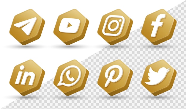 3d ikony mediów społecznościowych logo w nowoczesnej złotej ramie facebook instagram ikona logo sieci