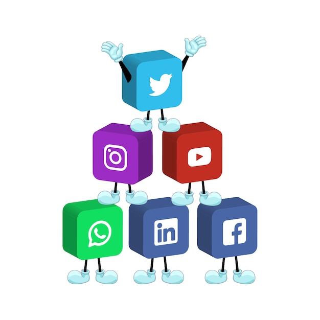 Plik wektorowy 3d ikony mediów społecznościowych z rękami i nogami