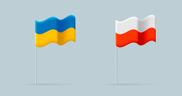 3d Ikony Ukraińskich I Polskich Flag Nowoczesny Styl Renderowania 3d Ilustracji Wektorowych